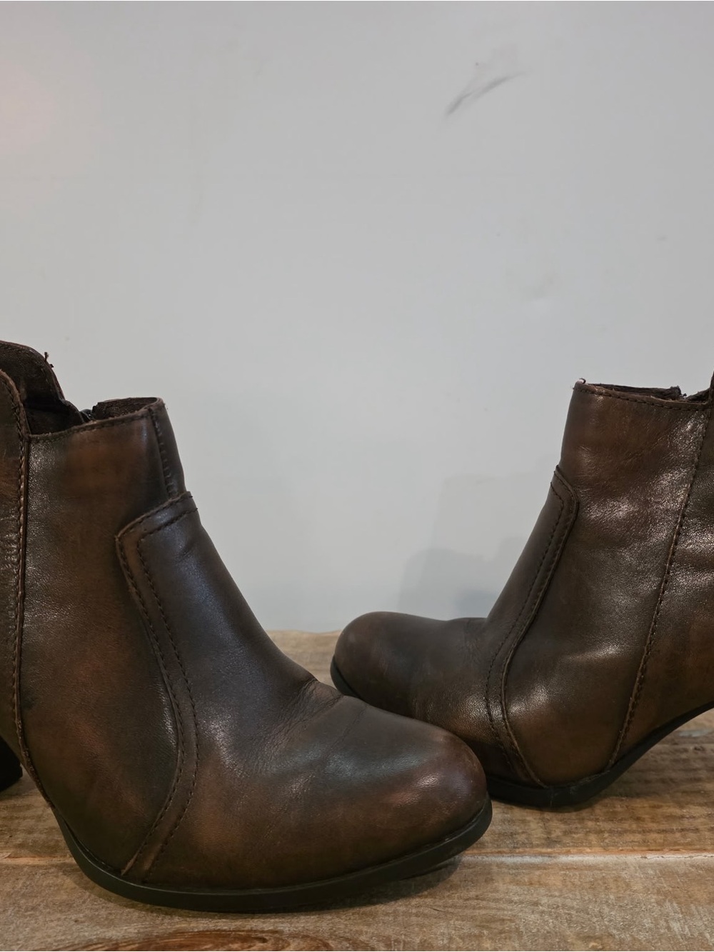Born Brown Leather Ankle Booties with Low Heel